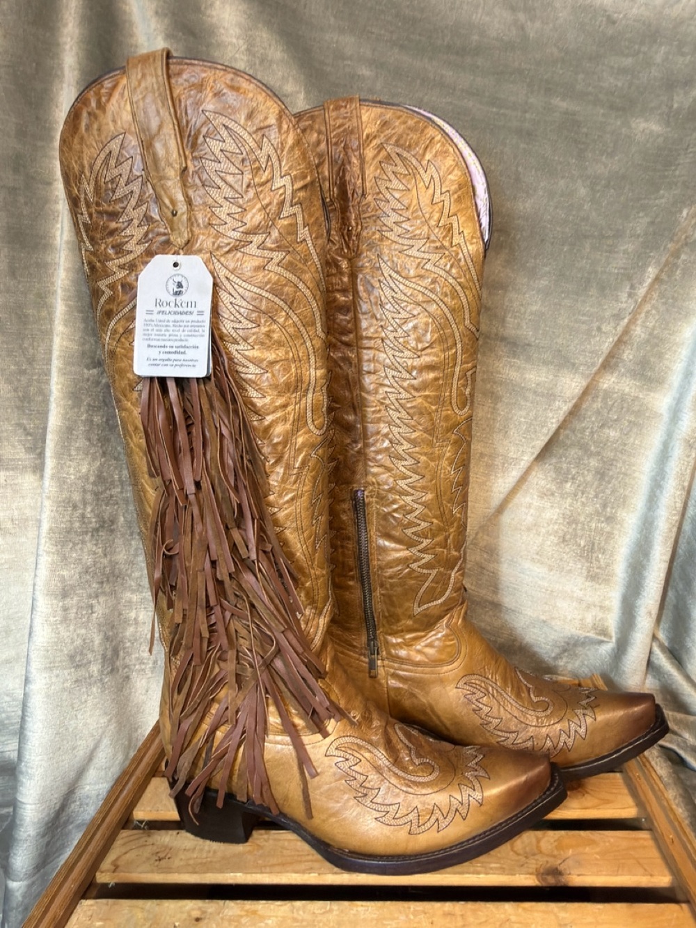 Rock'em *NEW* Briseida Fringe Tall Women's Western Brown Boots. Size 11.